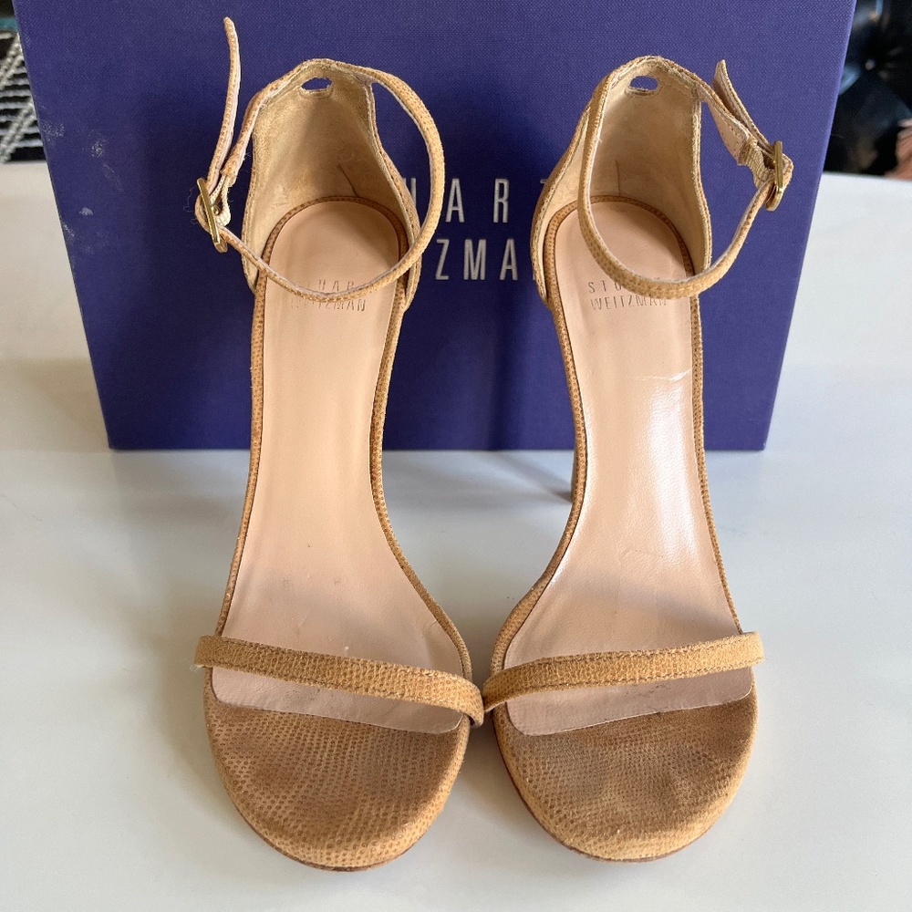 Stuart Weitzman Nudist 6 Nude Leather Heels Stilettos Sandals